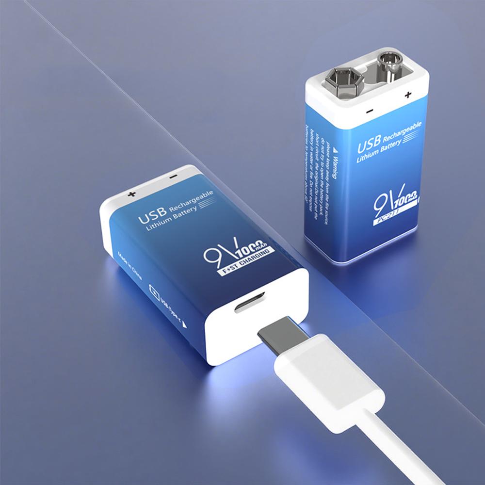 6F22 9V LiIon Lithium Battery Type C Charging Cable Li-ion Rechargeable Battery for RC Helicopter Model Microphone Toy Metal Detector Battery