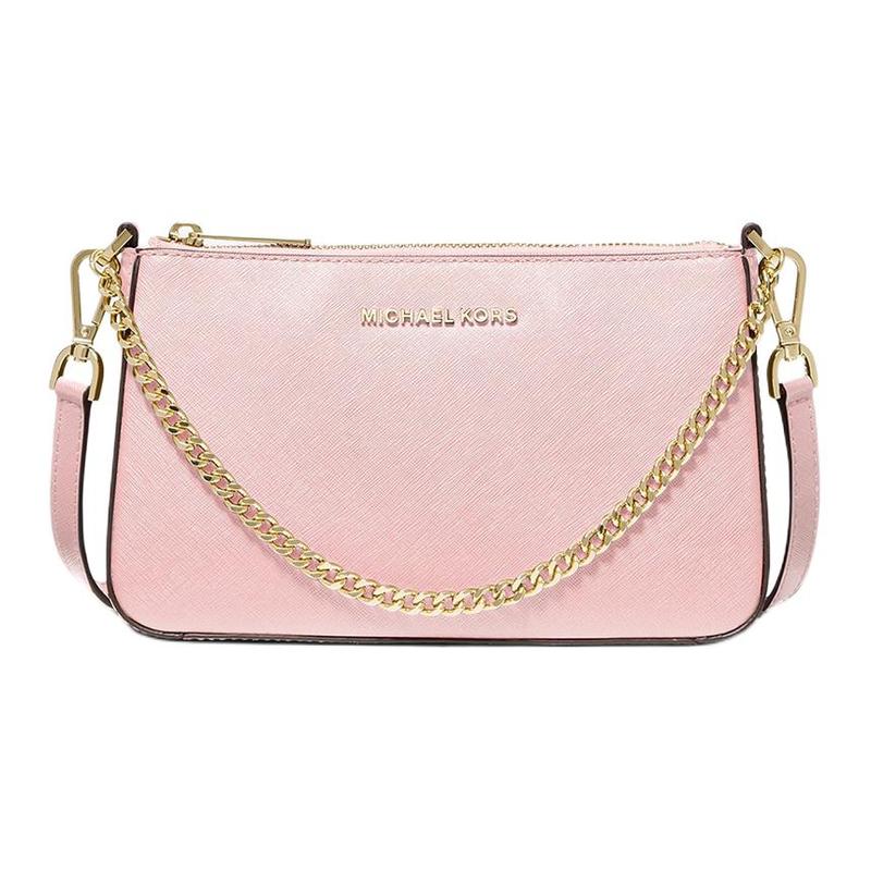 Michael Kors Jet Set Zipper Closure Cowhide Hand-held Shoulder Crossbody Bag Medium Size Women's Blush Pink