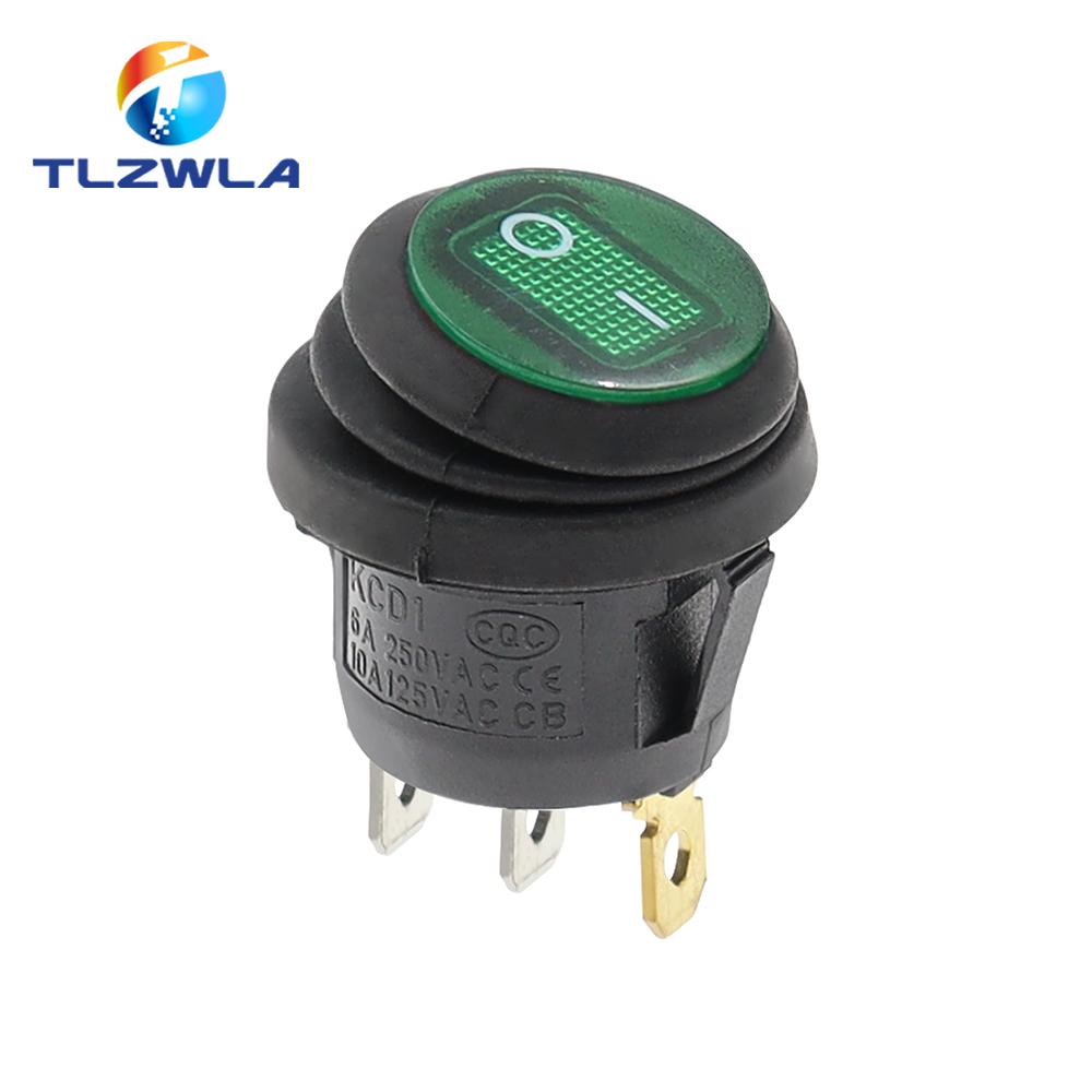 1PCS On Off Waterproof Vehicle Boat Switch Round Switch SPST 3Pin Rocker Switch 6A 10A 250V 125V AC LED