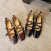 Sheepskin version~ Handmade single shoes women's 2025 new square head cross strap Mary Jane shoes French retro light mouth shoes