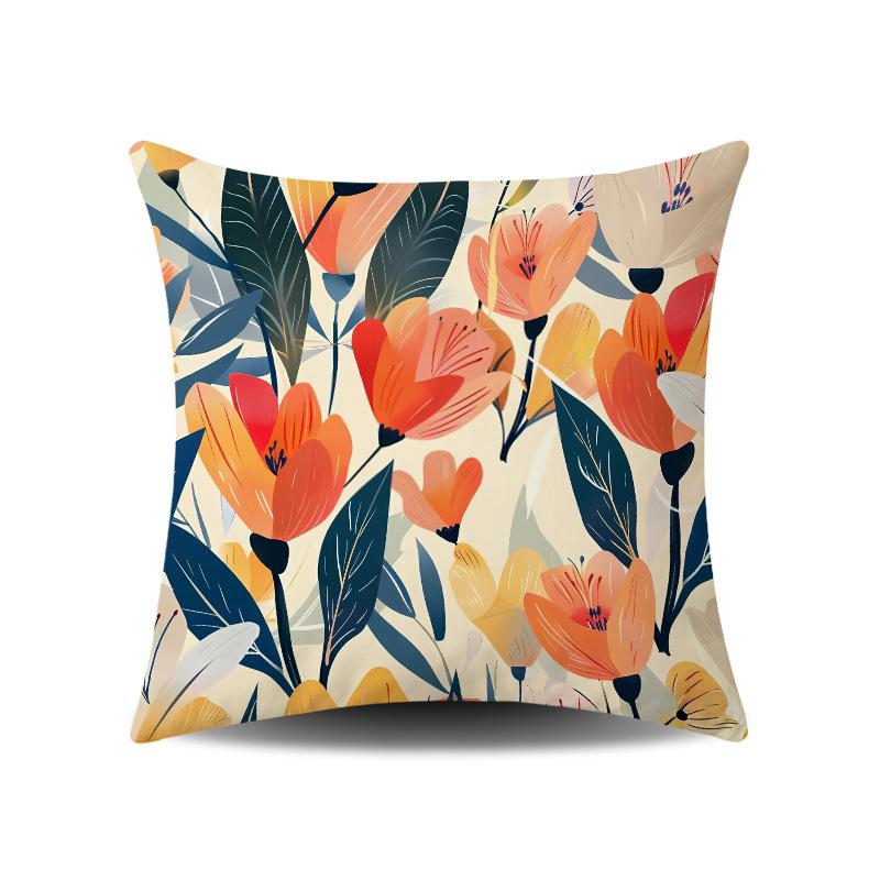 

New Summer Floral Series Multi-color Fresh Home Bedroom Living Room Sofa Decorative Pillow Cover linen-45x45cm double-sided [without pillow core]