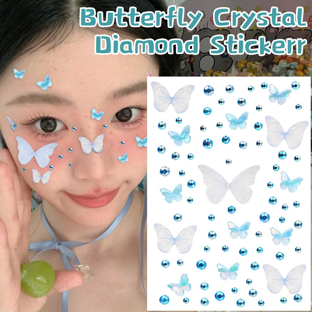 Butterfly Crystal Diamond Sticker Self Adhesive DIY Facial Temporary Tattoos Stickers for Stage Daily Makeup Decorate Supplies