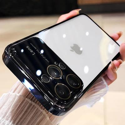 Original Camera Lens View Window Plating Case for iPhone 14 13 12 11 Pro Max Transparent Soft Silicone Camera Protection Cover