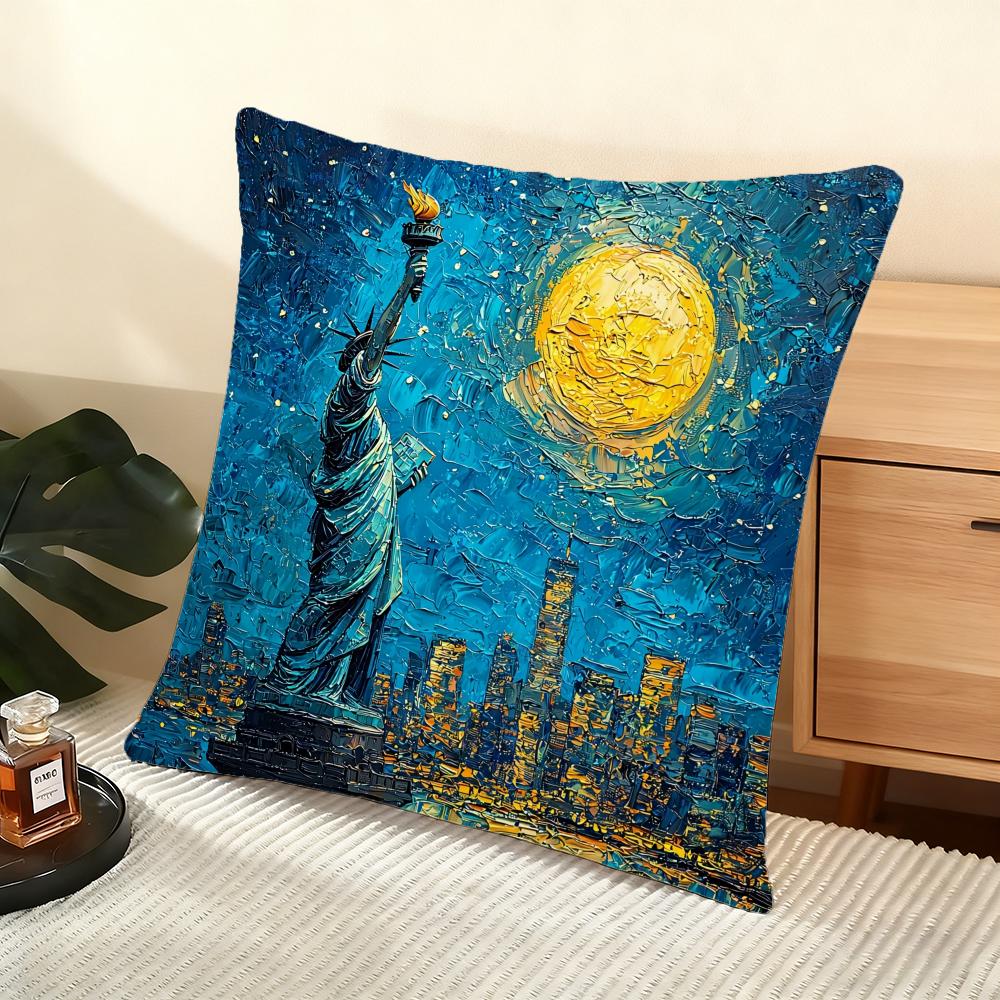 G-Goddess of L-Liberty Cushion Cover Silky Short Plush Home Sofa Cushion Cover - Invisible Zipper Home Decoration