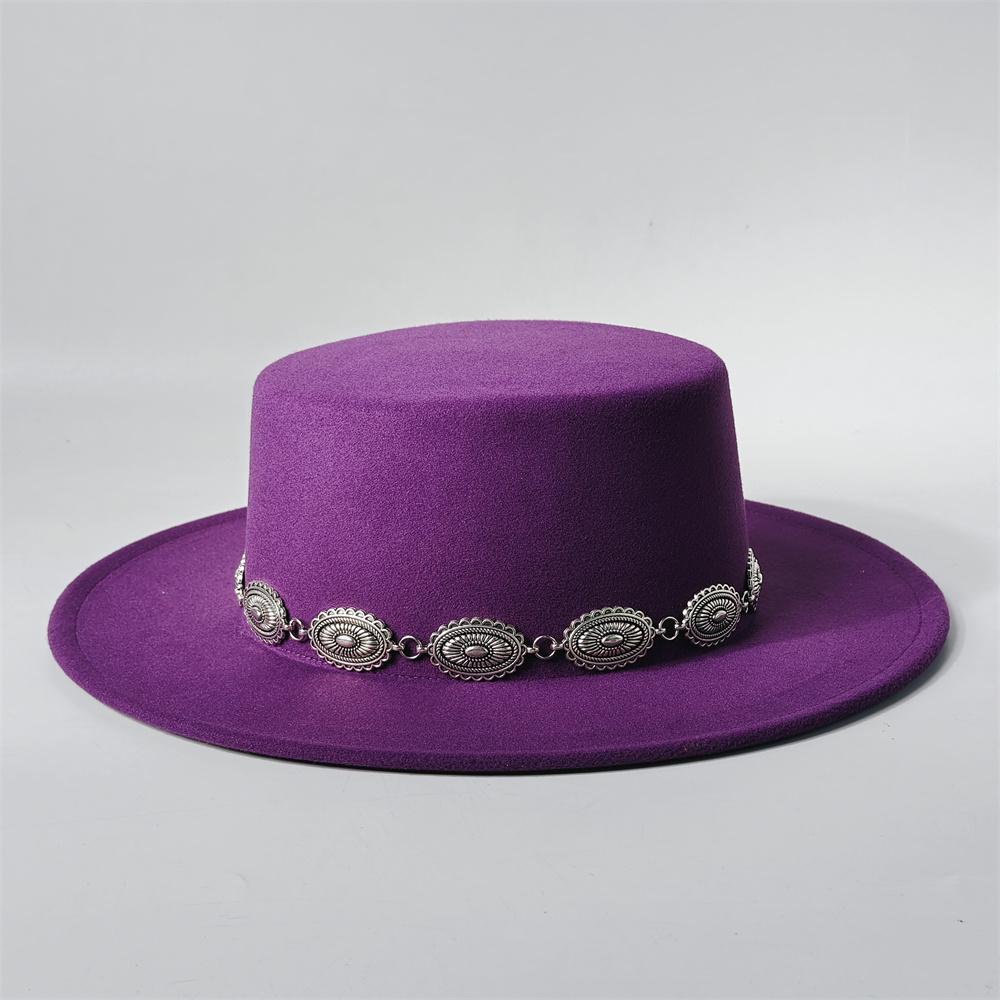 Unisex Klassische Filz Kirchenhüte Britischer Stil Breiter Rand Oberer Fedora Hut Hochzeits Verkleidung Breiter Rand Flacher Oberteil