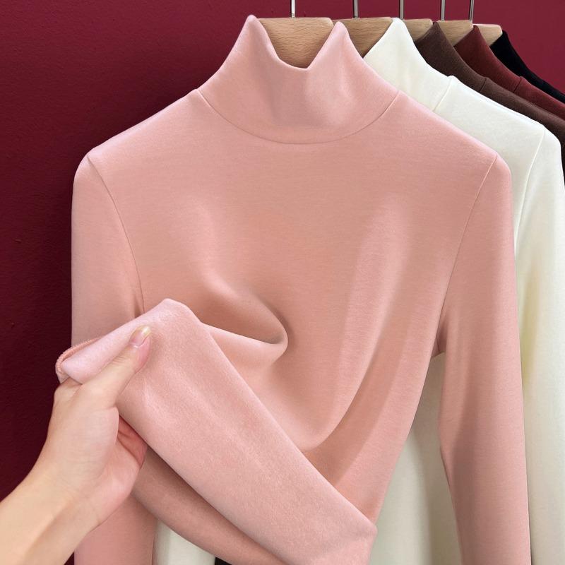 Silk warm fleece heating and thermal underwear women's inner top fleece thickened turtleneck autumn clothes containing wool bottoming shirt winter