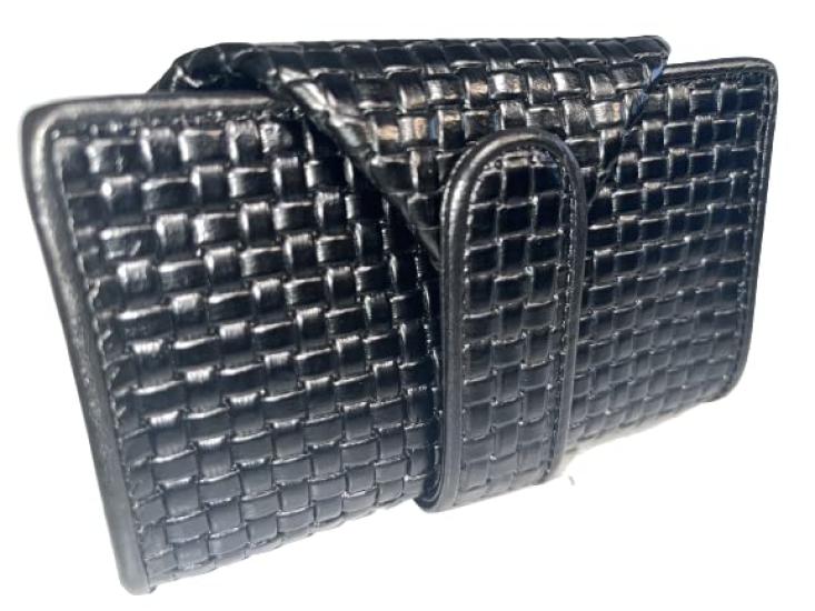Компактный итальянский мини-кошелек-гарсон из натуральной коровьей кожи с машинной тисненой сеткой (черный)