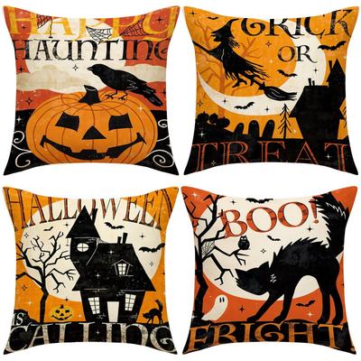 New Halloween Linen Pillow Cover Home Cushion Living Room Sofa Printed Cushion Black Orange Combination Cushion