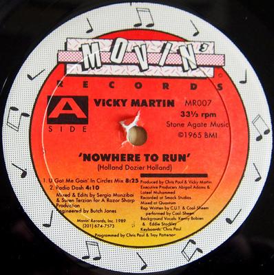 12inch Record VICKY MARTIN - Nowhere To Run MR007 Movin' Records 1989 US Dance & Electronica Used