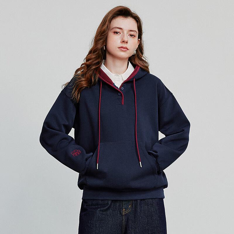 Chuyu Women's 2025 Fall Color-Block Embroidered Loose Fit Hoodie