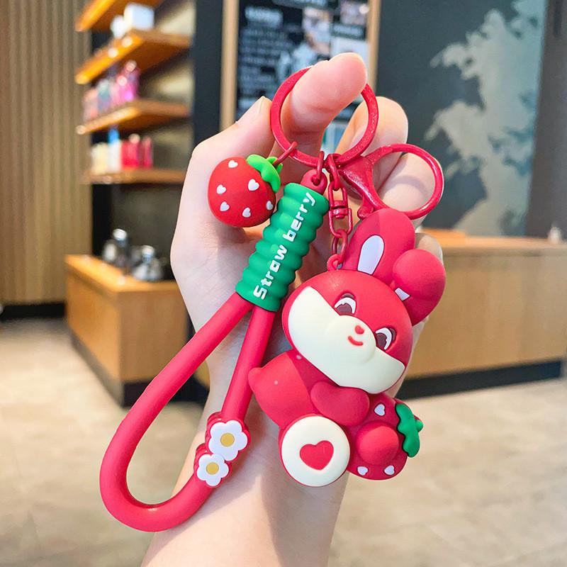 

Strawberry Whimsical Cartoon Bunny Keychain For Bags And Accessories Car StrawberryRed