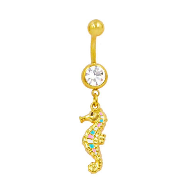 Gaibei Edelstahl Seepferdchen Bauchnabelpiercing mit buntem Diamanten - Modischer Piercing Schmuck