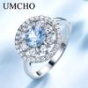 Umcho Sky Blue Topaz Ring Anniversary Birthday Valentine's Day Jewelry Gifts for Women Wife Her Girls