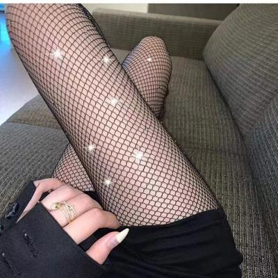 Modne błyszczące rajstopy z siateczki rybackiej, małe siateczkowe, błyszczące rajstopy, cienkie pończochy z wierceniem na gorąco, damskie, dziewczęce