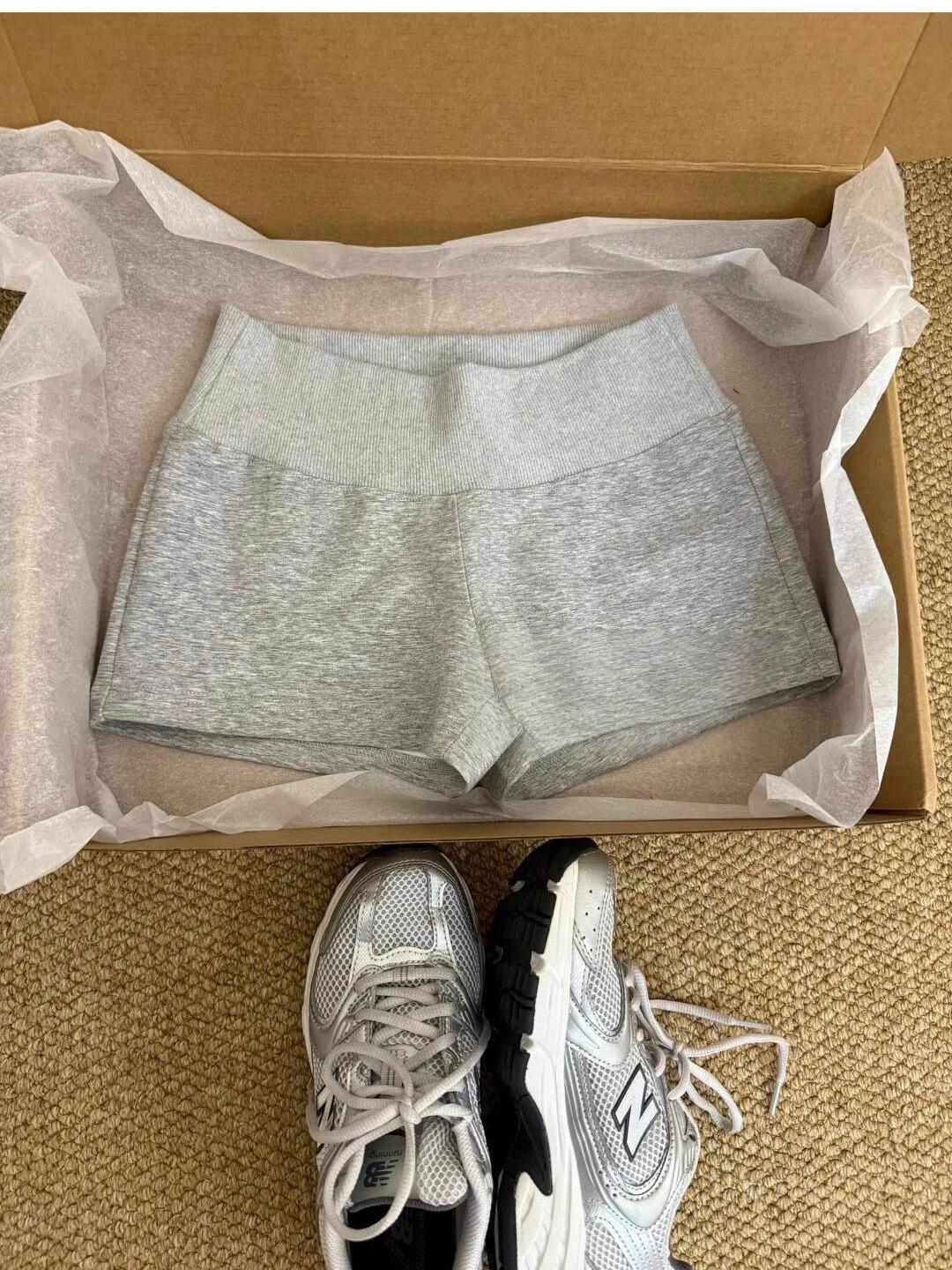 Summer 2026 Korean Style Gray High-Waisted Petite Slim Sports Shorts for Girls Medium