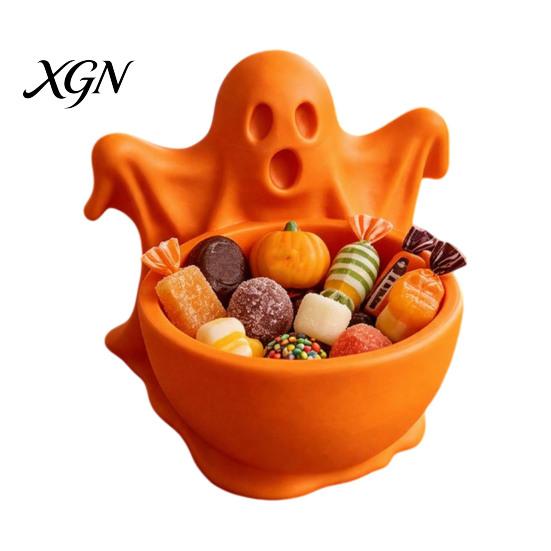 Creative Desk Storage Ornament 3D Printed Ghost Candy Bowl for Halloween Party Decorations, Multi-functional Desktop Cute Supplies Organizer Trinkets
