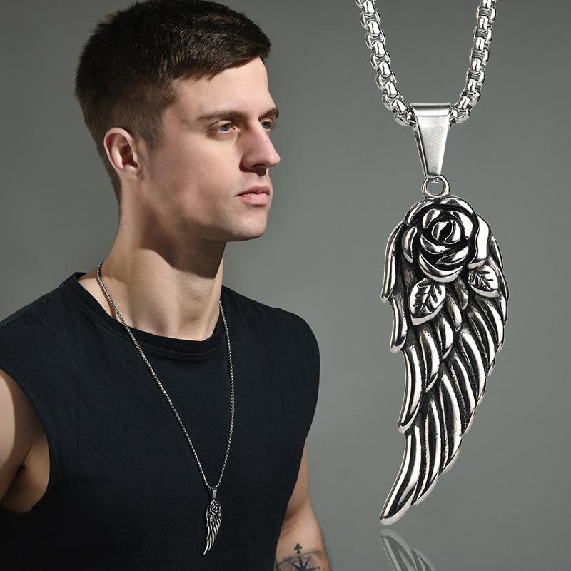 Vintage Angel Wings Necklace Men'S Titanium Steel Cast Feather Pendant Men'S Ladies Fashion Personality Necklace