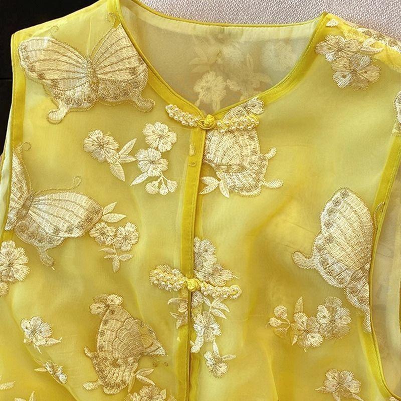 Button embroidered vest women's summer vest temperament beautiful niche design top