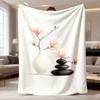 Throw Blanket Zen Magnolia And Stones Print Minimalist Floral Art Soft Cozy Wrap For Meditation Room And Calming Home Decor