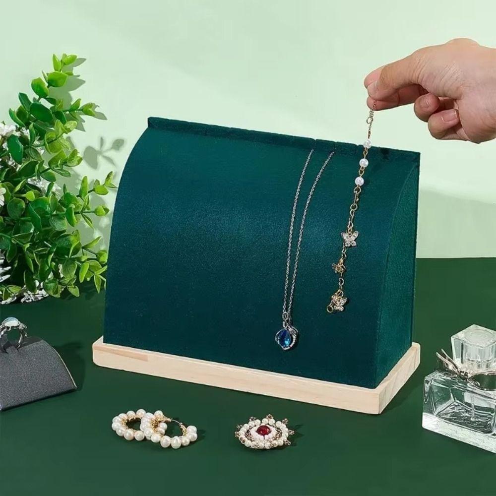 PU/Velvet Surface Jewelry Storage Rack Solid Wood Base Chain Pendant Storage Holder Photo Props