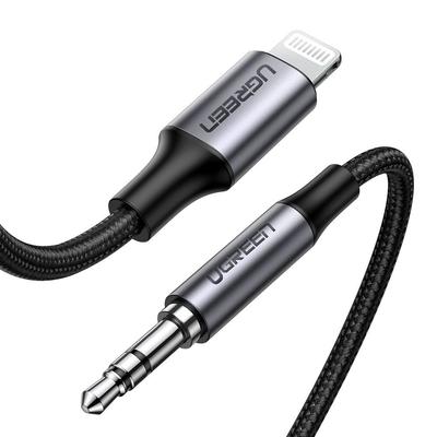 Câble audio AUX pour iPhone MFI Lightning mini-jack 3,5 mm 1 m gris