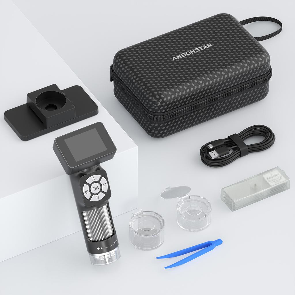 AD112 Portable Pocket 500X Microscope Kit 2 Inch LCD Screen Handheld Digital Microscope with 8 Adjustable LED Lights
