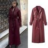 Trench da Donna in Ecopelle Stile Europeo e Americano con Cintura, Collo a Revers, Collezione Autunno/Inverno