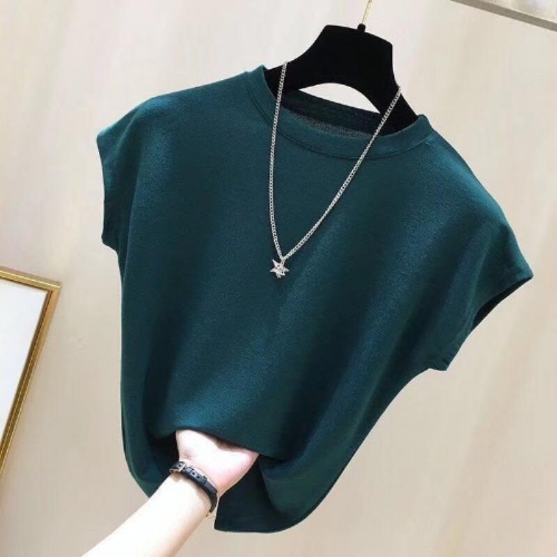 

Свободная однотонная короткая трикотажная рубашка с короткими рукавами, женская летняя футболка, топы, женская повседневная базовая модель, комфорт и стиль, облегающие свитера, футболки One Size зелёный