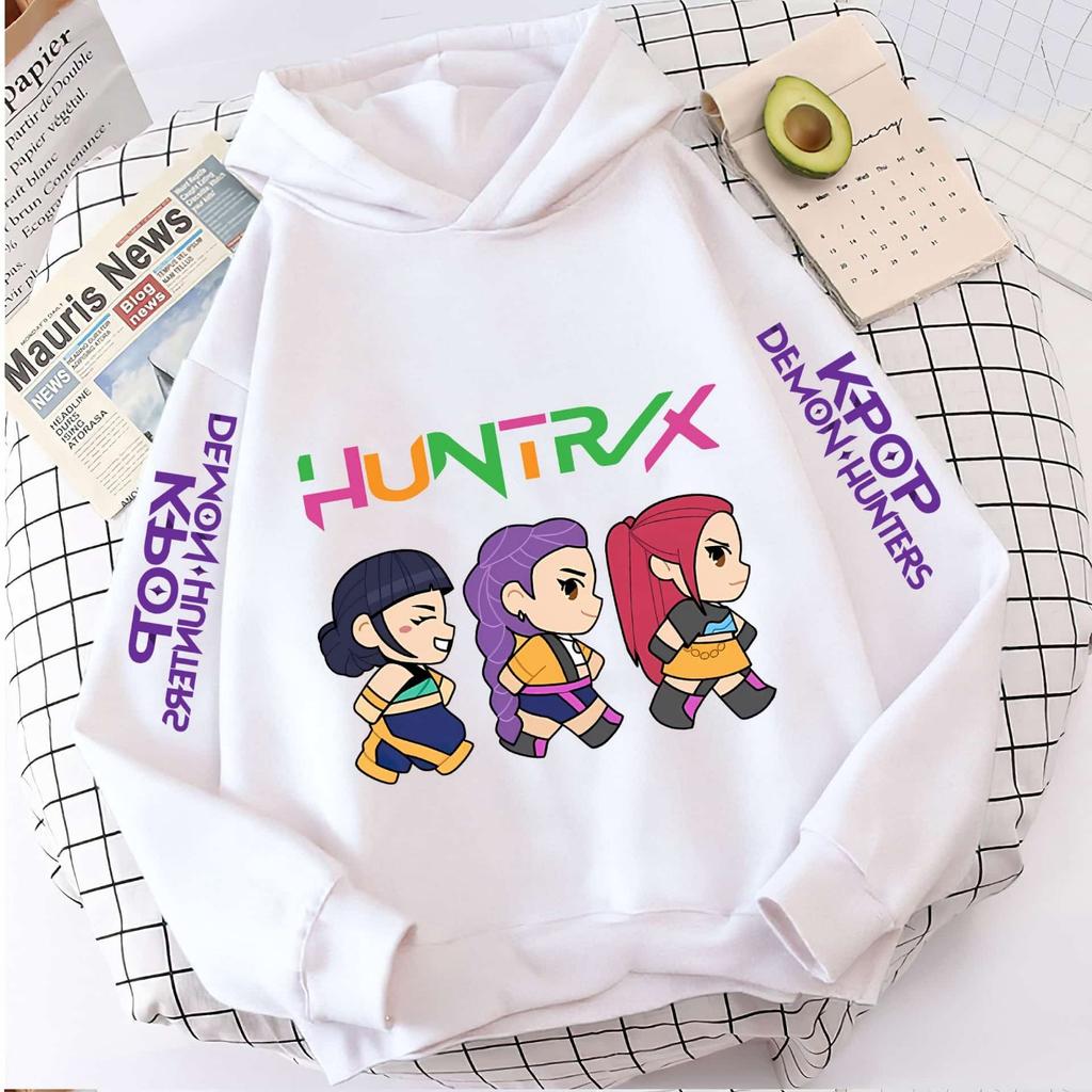 New KPop Demon Hunter Cartoon Girls Hoodies Children's Korean Wave Print Fashion Casual Tops Casual Girls Clothing Warm
