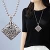Retro Silver Peace Lock Pendant Necklace - Four-sided Wealth Women's Long Sweater Chain In National Style