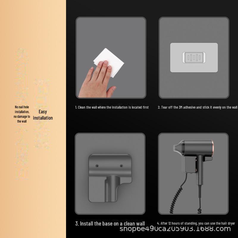 Wall-Mounted High-Power Hotel Hair Dryer - No Drilling Needed, Ideal for Home Use.