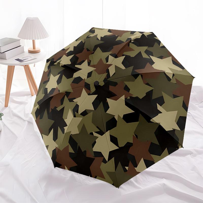 1 Stück Camouflage Sterne Automatisches Öffnen/Schließen Regenschirm, Winddicht, Kompakter Faltregenschirm mit Leichtem Design für Damen/Herren044