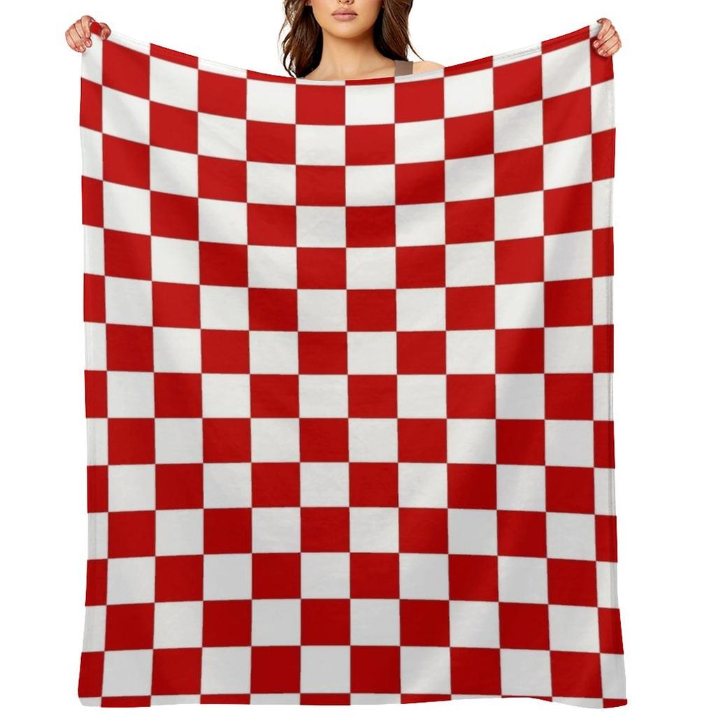 Cherry Red And White Checkerboard Pattern Throw Blanket Large Flannels Warm Winter Luxury Designer Blankets