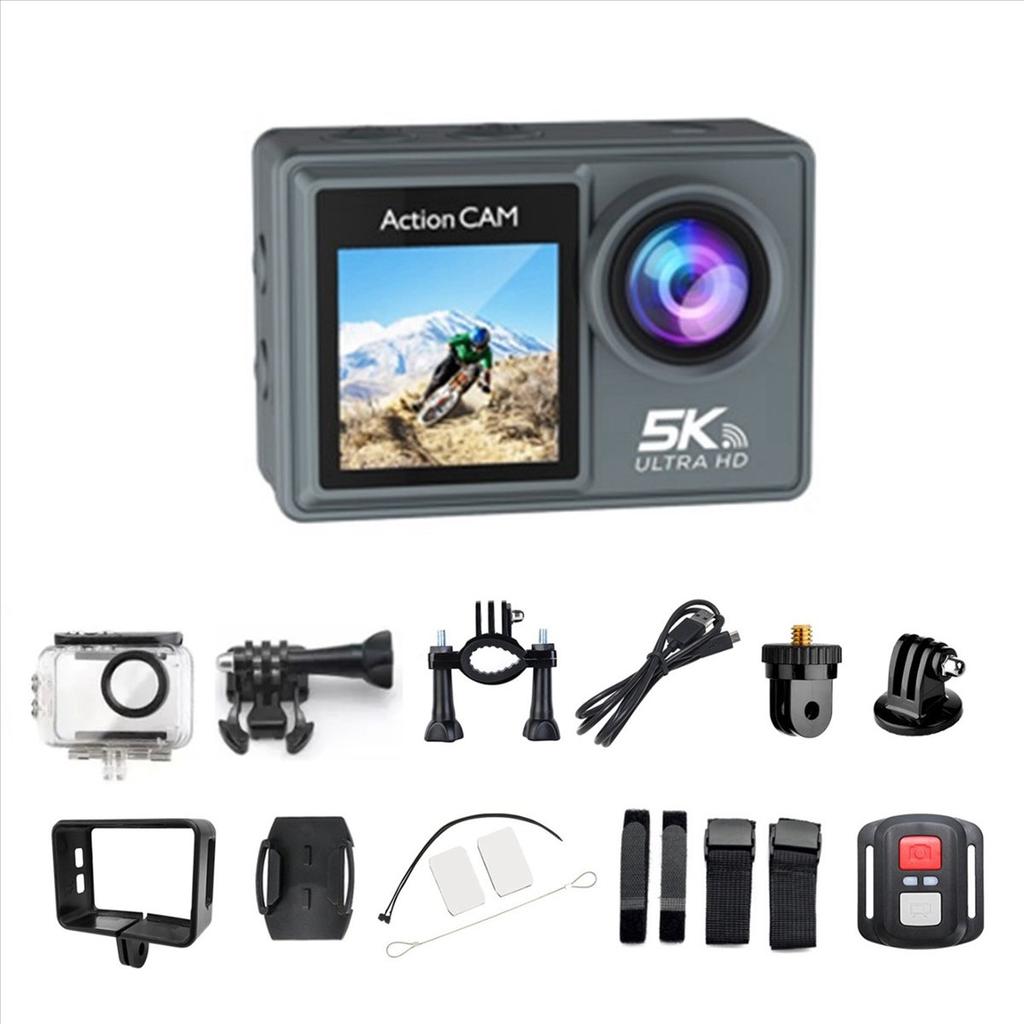 WiFi Anti-Shake Action Camera 5K 30FPS Dual Screen 170° Wide Angle 30M Waterproof Sport Camera with Remote Control
