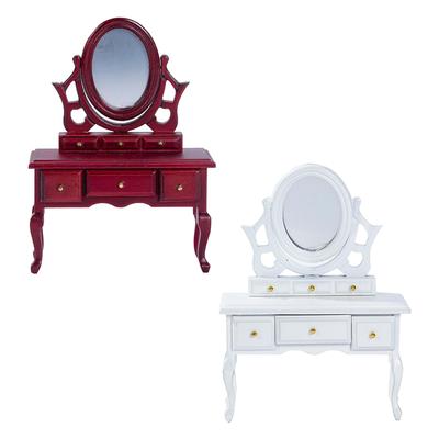 1/12 Wooden Dollhouse Miniature Indoor Dressing Table Model for Children Dolls Access Bedroom Bath Room Garden Decor