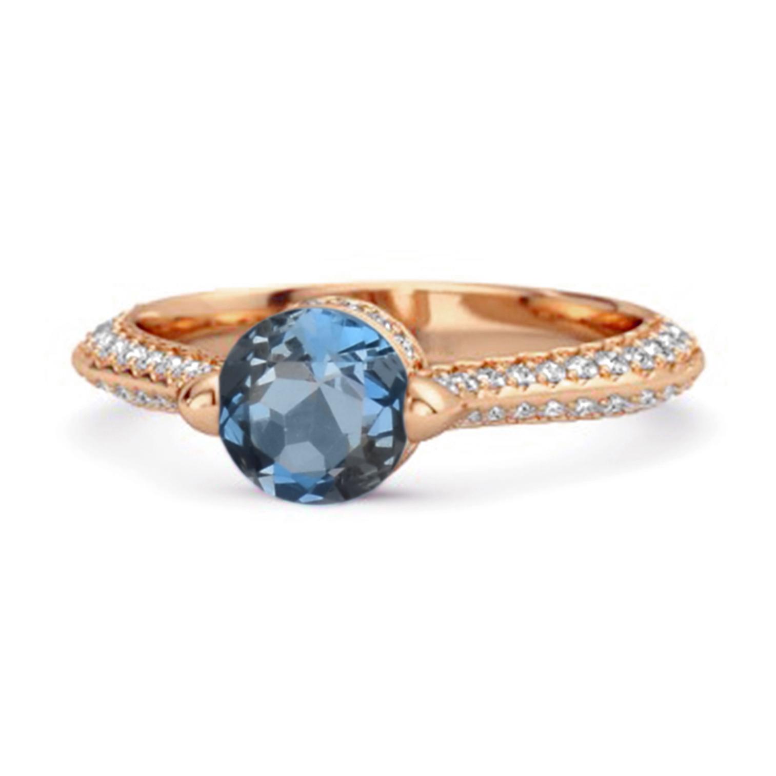 London Blue Topaz Pave Split Band Ring - 925 Sterling Silver Rose Gold Vermeil 7.5