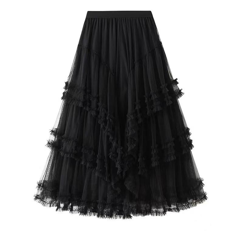 Elegant Multi-Layered Tulle Lace Midi Skirt