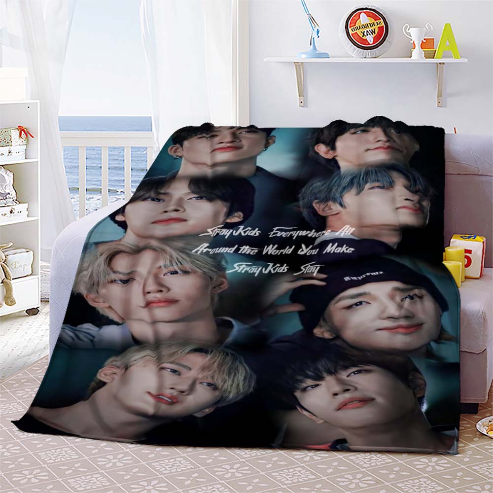Stray Kids Blanket Soft Sofa Cover Kpop Singer Throw Blanket Flannel Blanket Lightweight Warm Bed Blankets for Bedroom Couch