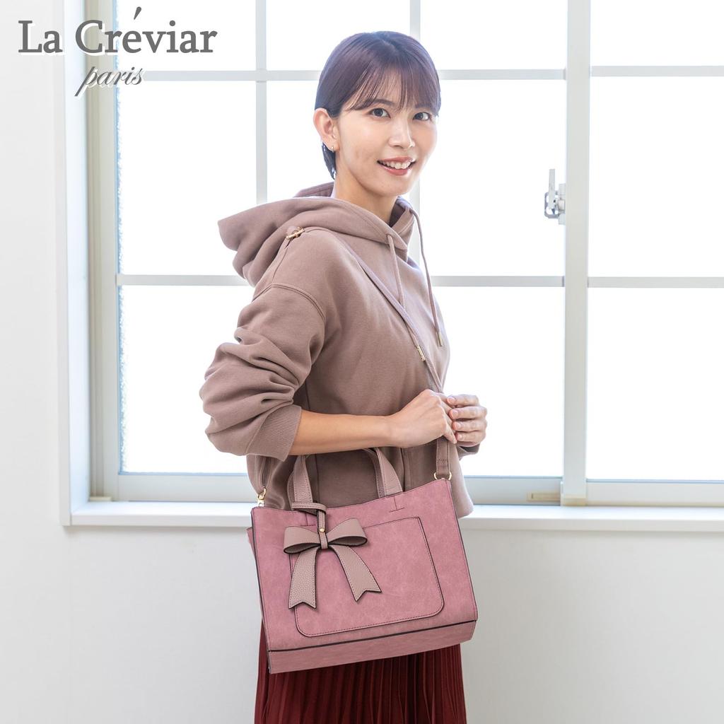 VIVID HORN La Creviar Bellied Handbag with Ribbon, Women's 2-Way Shoulder Bag, Lightweight, Large Capacity, Crossbody, Popular, 70320, Pink