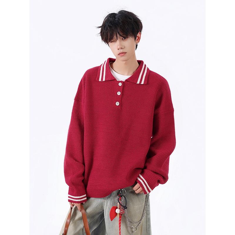 

Ретро Повседневный Уличный Свитер Лацкан Длинный Рукав Полосатый Контрастный Повседневный Модный Топ L