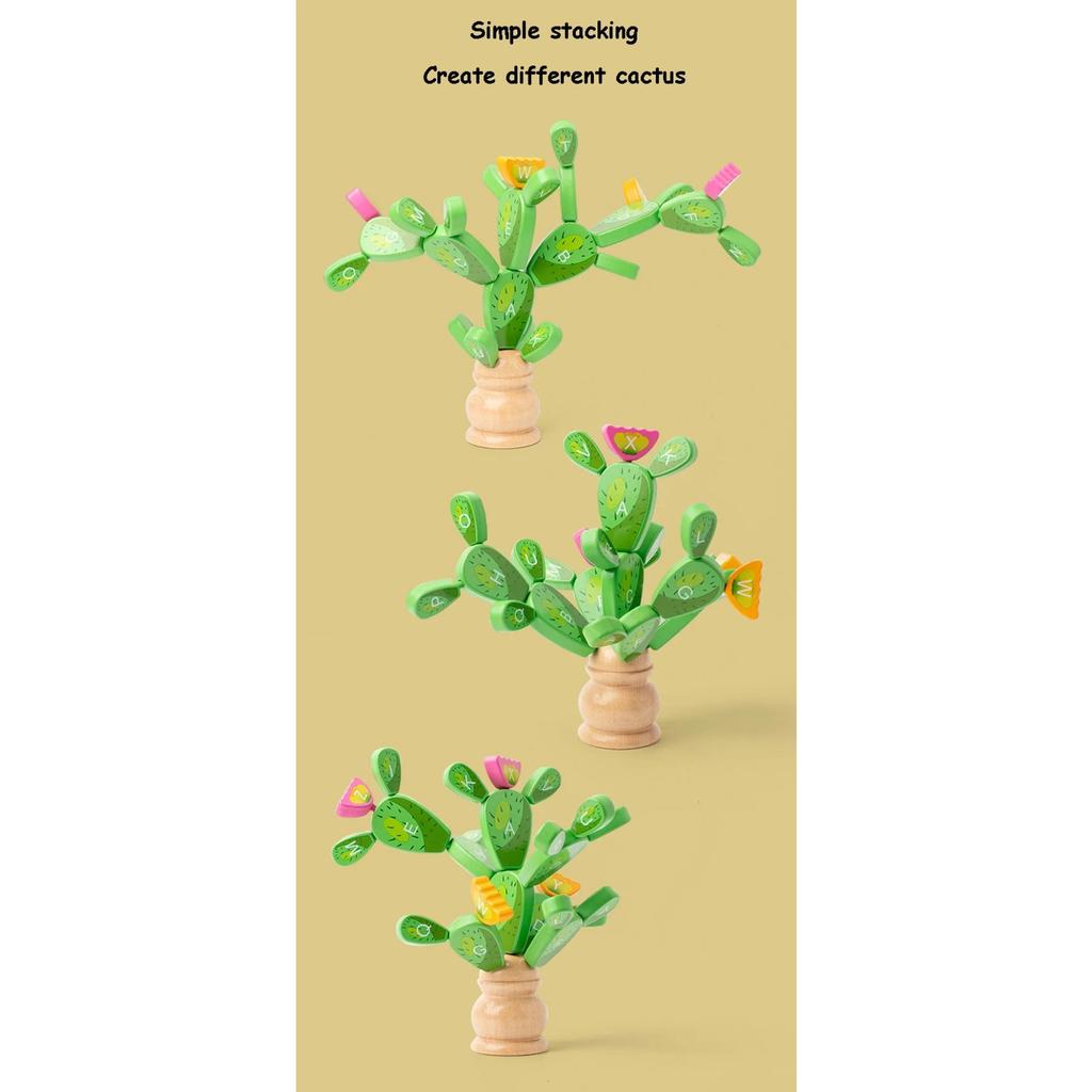Cactus Letter Blocks Montessori Wooden Toys Children Sensory Play Fine Motor Training Stacking Building Block Educational Toys