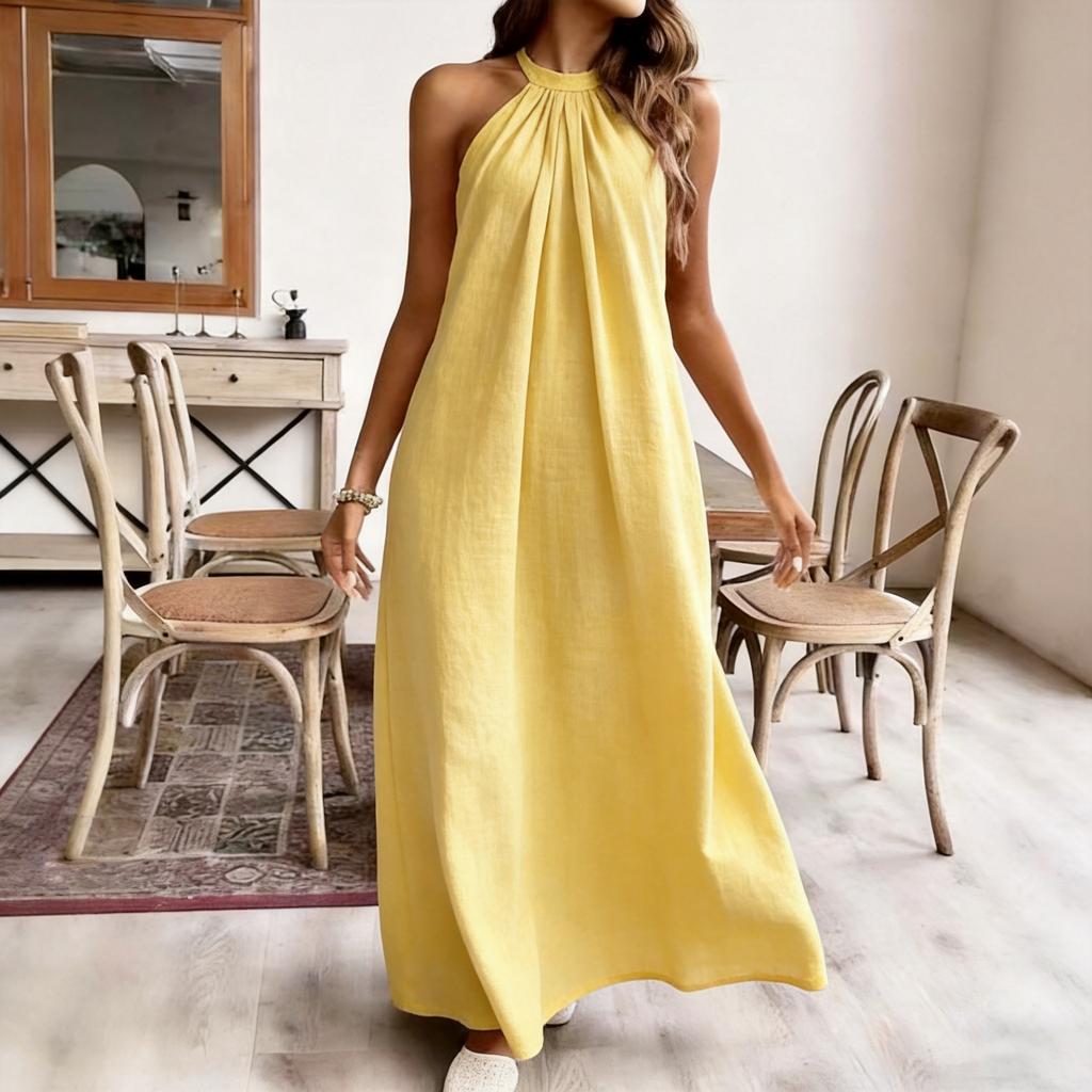 European and American style sexy neck halter dress solid color lazy loose dress, specially for elegant and long temperament
