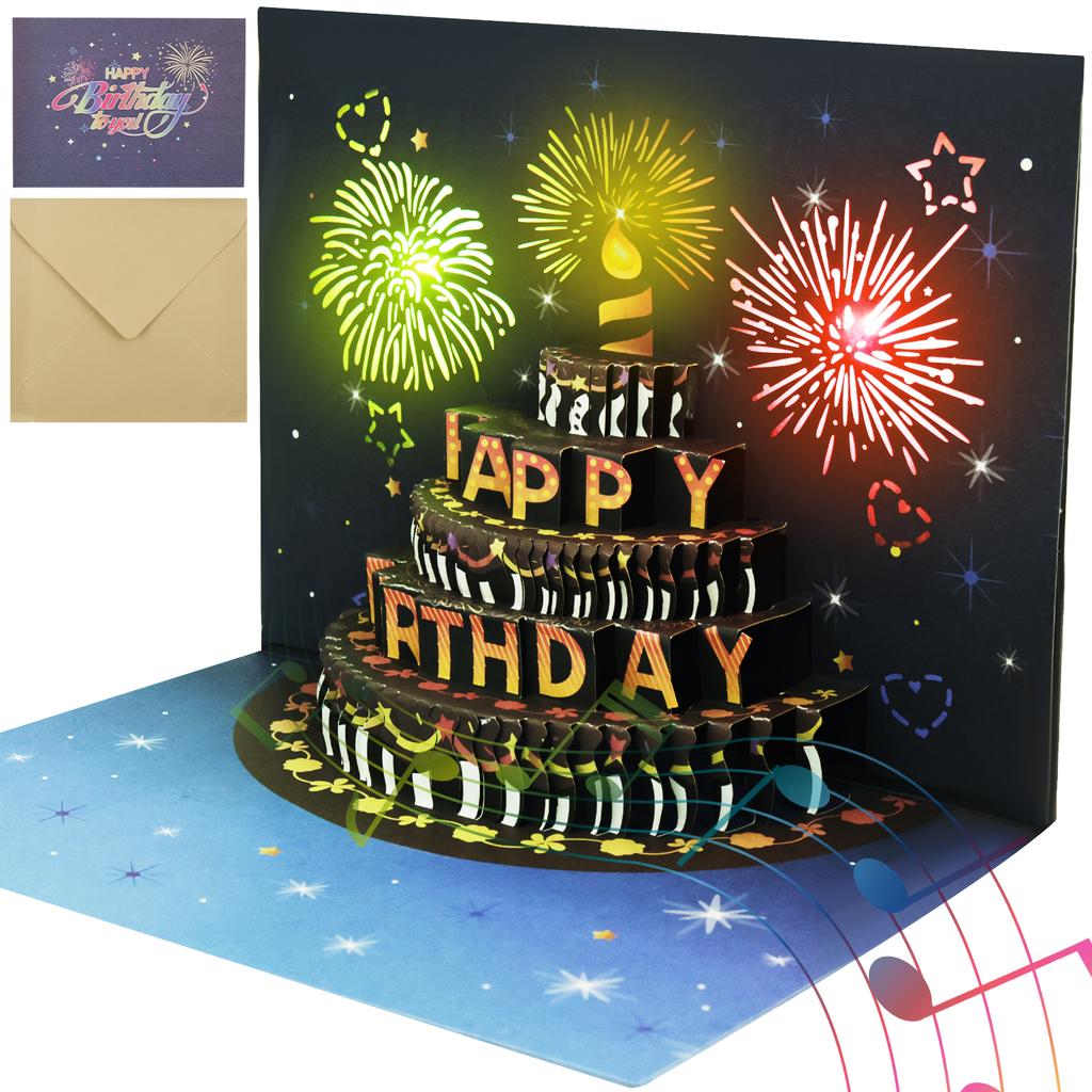3D Light Music Birthday Card Pop Up Happy Birthday Card Fireworks Birthday Greeting Cards Happy Birthday Party Gift Message Card