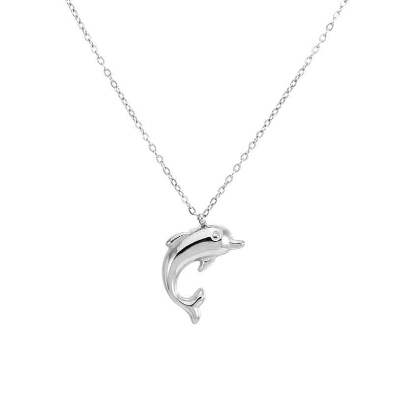 Womens Dolphin Pendant Necklace 18K Gold Plated Stainless Steel Clavicle Chain Ins Style Jewelry