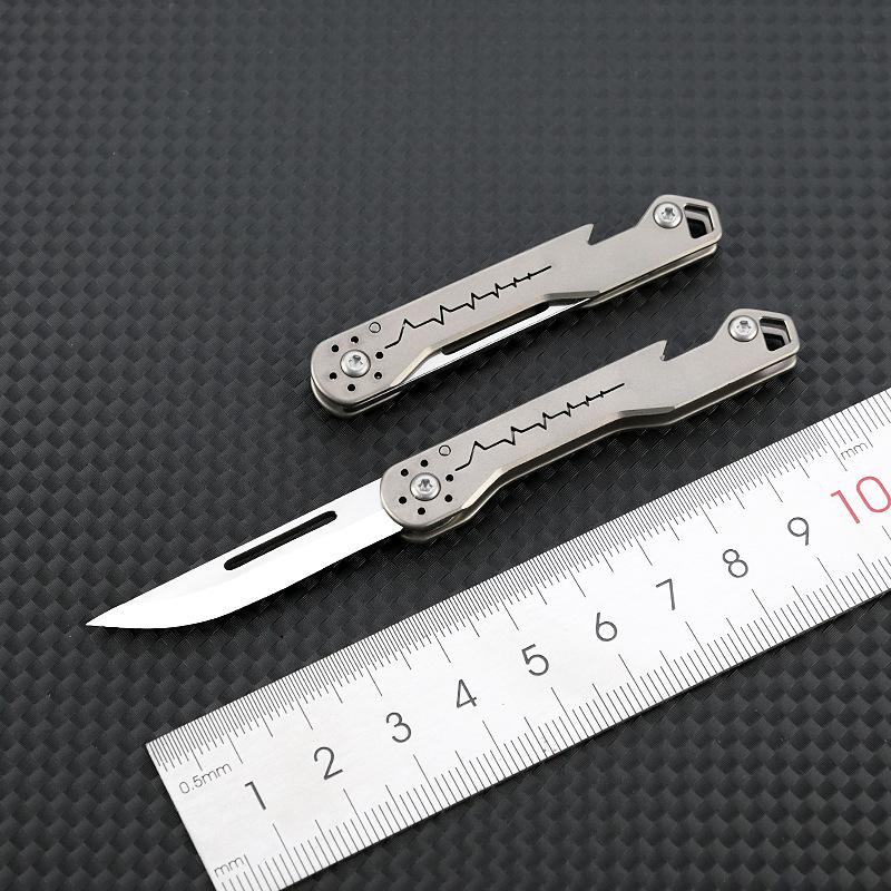 Titanium Cicada Knife Sharp Mini Folding Knife Carry Key Chain Bottle Opener Open Box Express Knife Outdoor EDC Tool