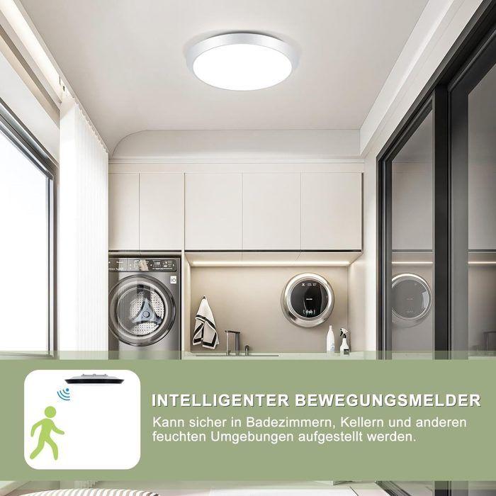 Plafonnier LED NETTLIFE avec détecteur de présence, IP44, 4000K blanc neutre, lampe plafond automatique pour salle de bain couloir