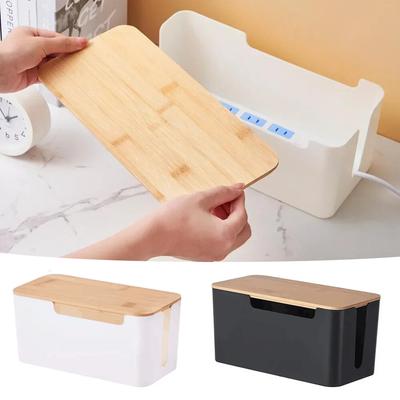 Wooden Office Cable Storage Box Power Line Wire Management Organizer Charger Socket Network Line Storage Bin Desk Storages