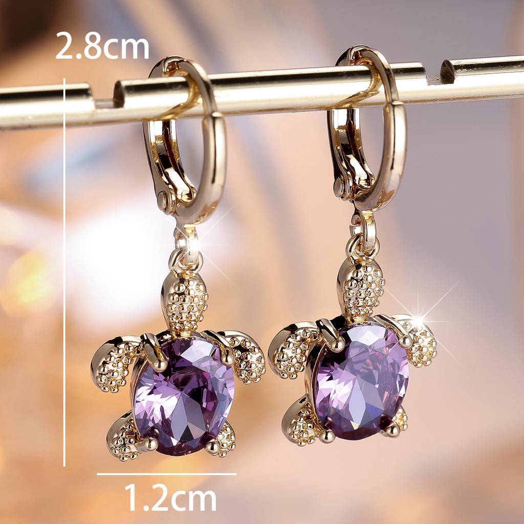 Charm Female White Purple Zircon Turtle Hoop Earrings Vintage Gold Color Simple Wedding Jewelry For Women