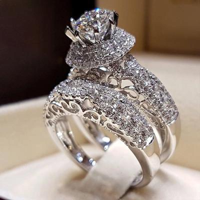 1 Pair Couple Cubic Rings Shiny Jewelry Zirconia Electroplated Exquisite Rings for