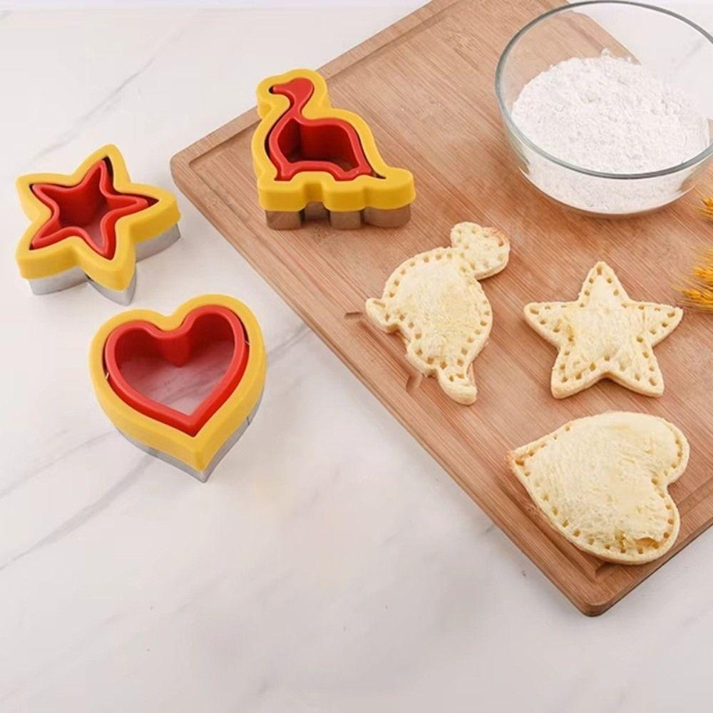 Stainless Steel Sandwich Cutting Mold Multi-purpose Portable Cartoon Heart-shaped Biscuit Molds with Hand Guard Baking Tools